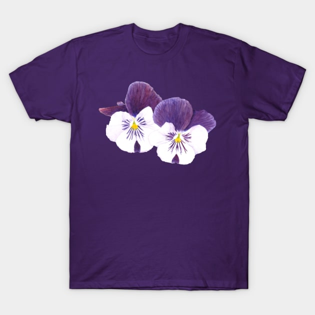 Purple and white pansies flowers T-Shirt by Savousepate